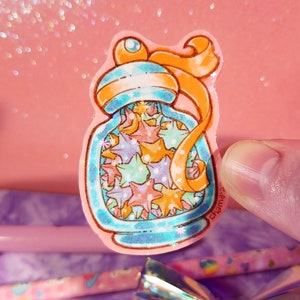 Sticker holographique étoiles porte-bonheur pastel, oeuvre d'art originale mignonne dessinée à la main