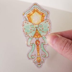 Kawaii Magical Star Angel Wand, Holographic Pastel Rainbow Glitter Sticker, Hand Drawn Original Artwork