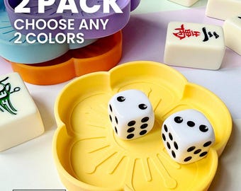 Mahjong Dice Tray Set, Flower Trinket Dish, Choose Any 2 Colors, Game Night Gift