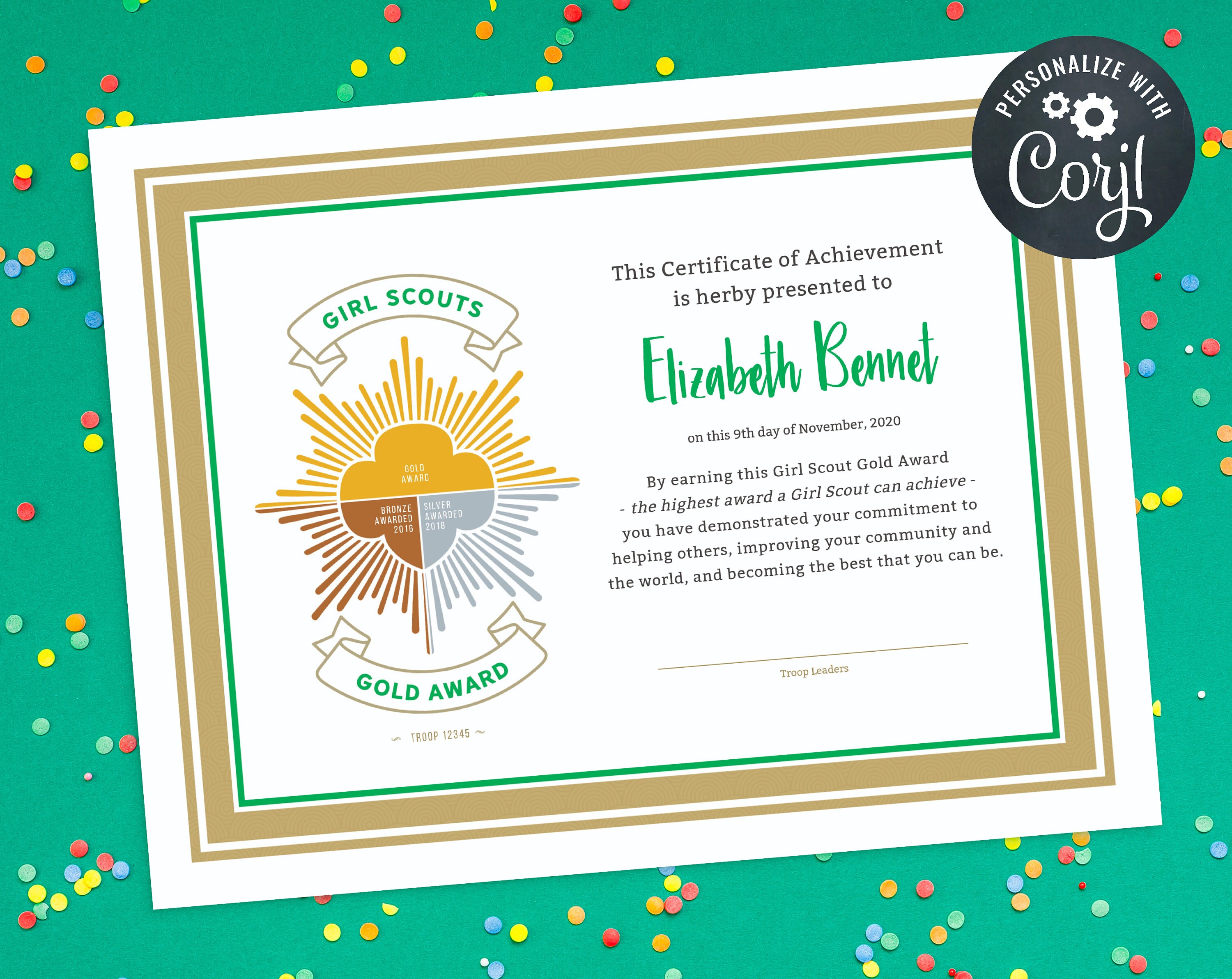 Girl scout gold shop award ring