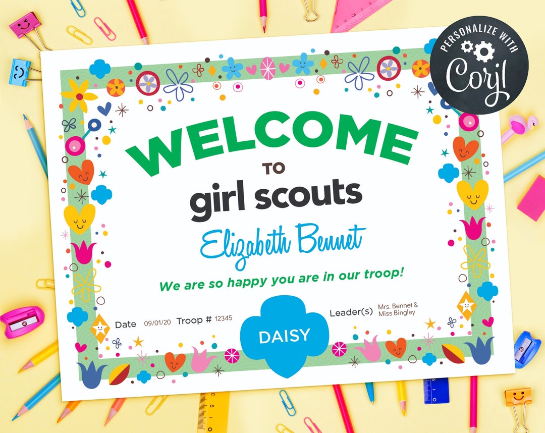 Editable Welcome to Girl Scouts Daisy Certificate - Etsy