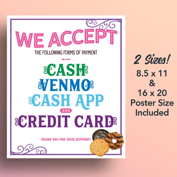 We Accept Payments Sign Cash Cash App Venmo and Credit | Etsy