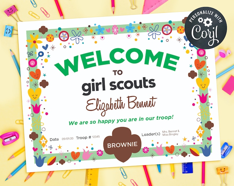 Editable Welcome to Girl Scouts Brownie Certificate - Etsy