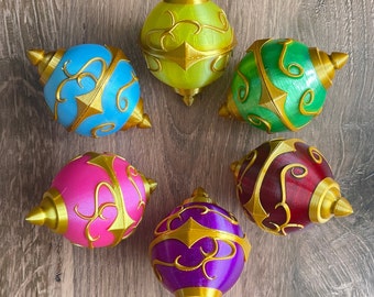 Pal Spheres from PalWorld. Basic, Hyper, Mega and Legendary Spheres.