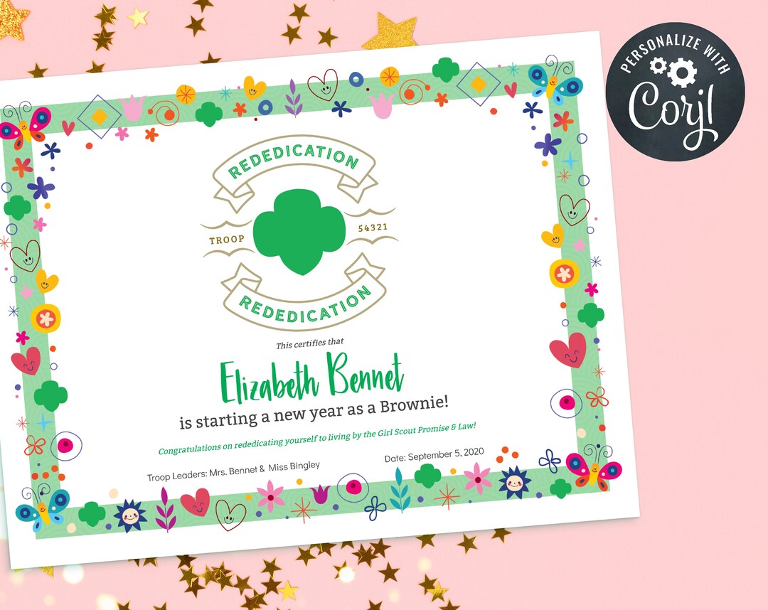 Girl Scout Rededication Certificate All Levels Downloadable - Etsy