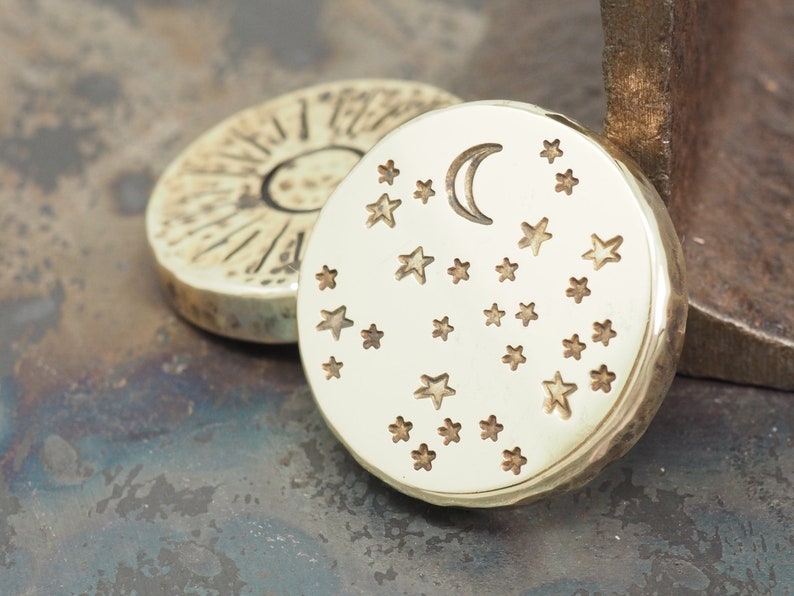 Handmade Hammered Coin 'Night vs Day' Design Brass or Copper Worry Coin EDC Everyday Carry image 4