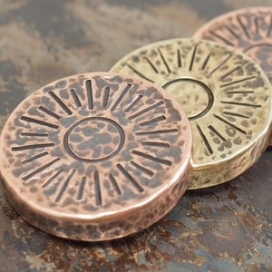 Handmade Hammered Coin 'Night vs Day' Design Brass or Copper Worry Coin EDC Everyday Carry image 2