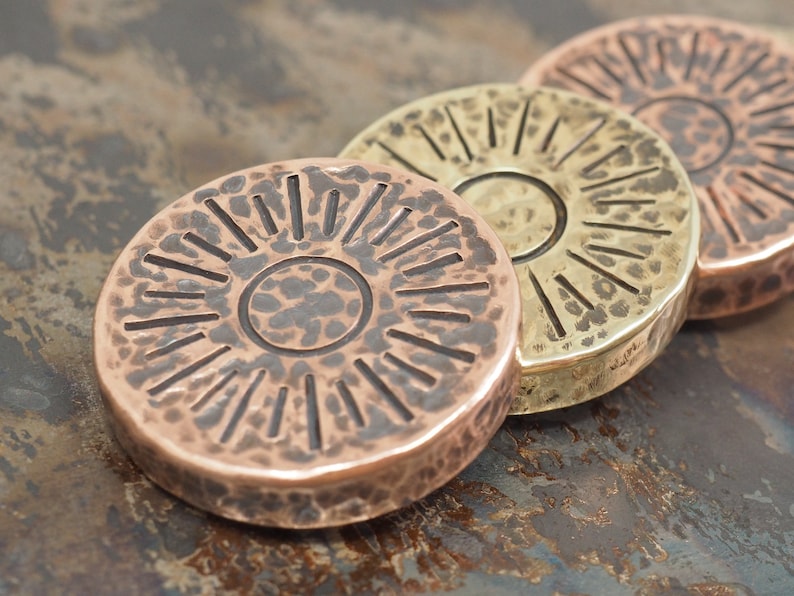 Handmade Hammered Coin 'Night vs Day' Design Brass or Copper Worry Coin EDC Everyday Carry image 2