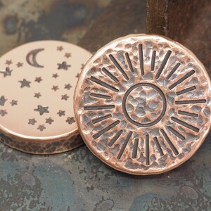 Handmade Hammered Coin 'Night vs Day' Design Brass or Copper Worry Coin EDC Everyday Carry image 5