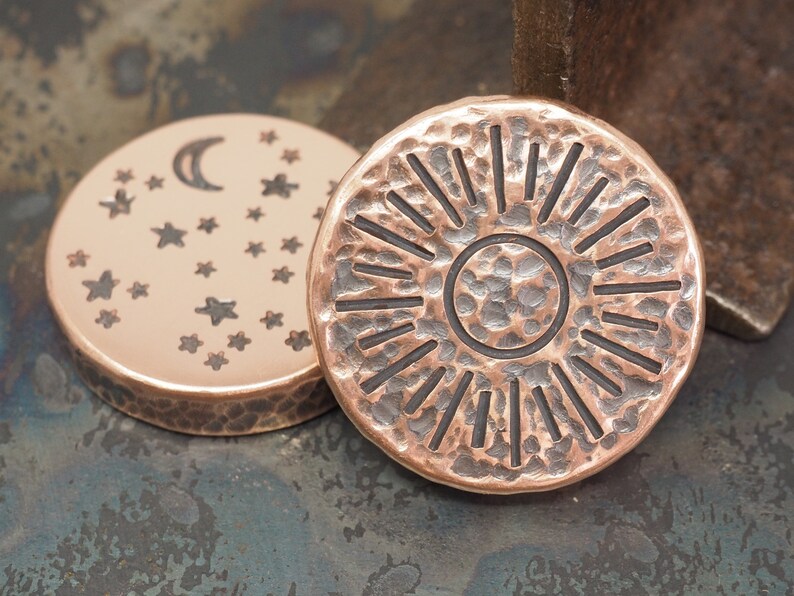 Handmade Hammered Coin 'Night vs Day' Design Brass or Copper Worry Coin EDC Everyday Carry image 5