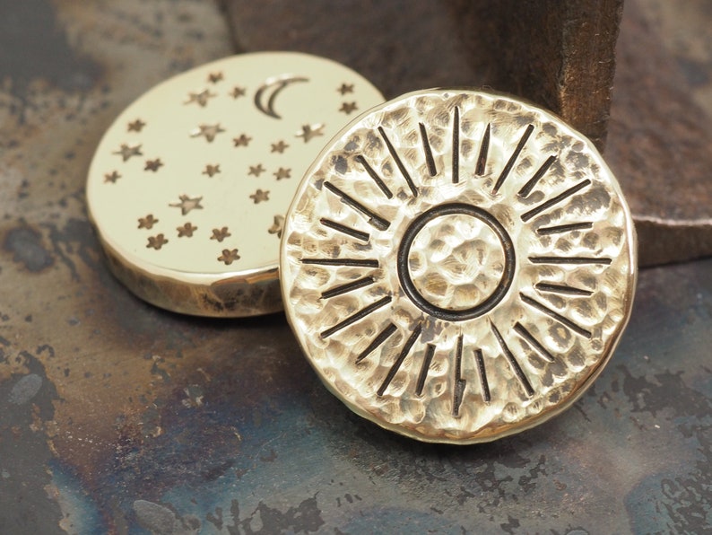 Handmade Hammered Coin 'Night vs Day' Design Brass or Copper Worry Coin EDC Everyday Carry image 3