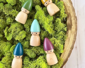 Rainbow gnomes Small Set of 5 Rainbow Peg Dolls pretend play open-ended storytelling fantasy dollhouse cupcake topper imagination