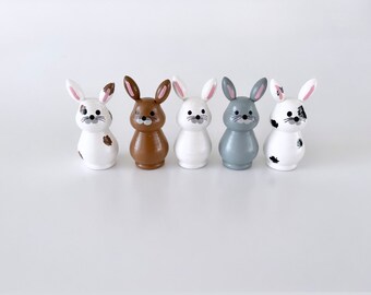 Set of 5 rabbit animals peg dolls Easter farm dollhouse modern wood toy unisex community bunny pretend play imagination wood toy autumn