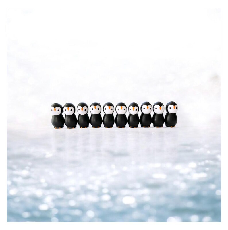 Set of 10 Penguins Peg Dolls Two Inch Tall Woodland Forest Nature Wood