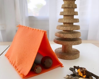 Orange felt tent - peg doll pretend play camping woods forest national parks imagination