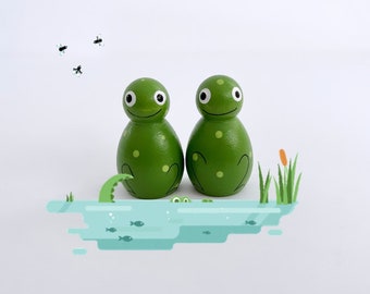 Set of 2 frog peg dolls