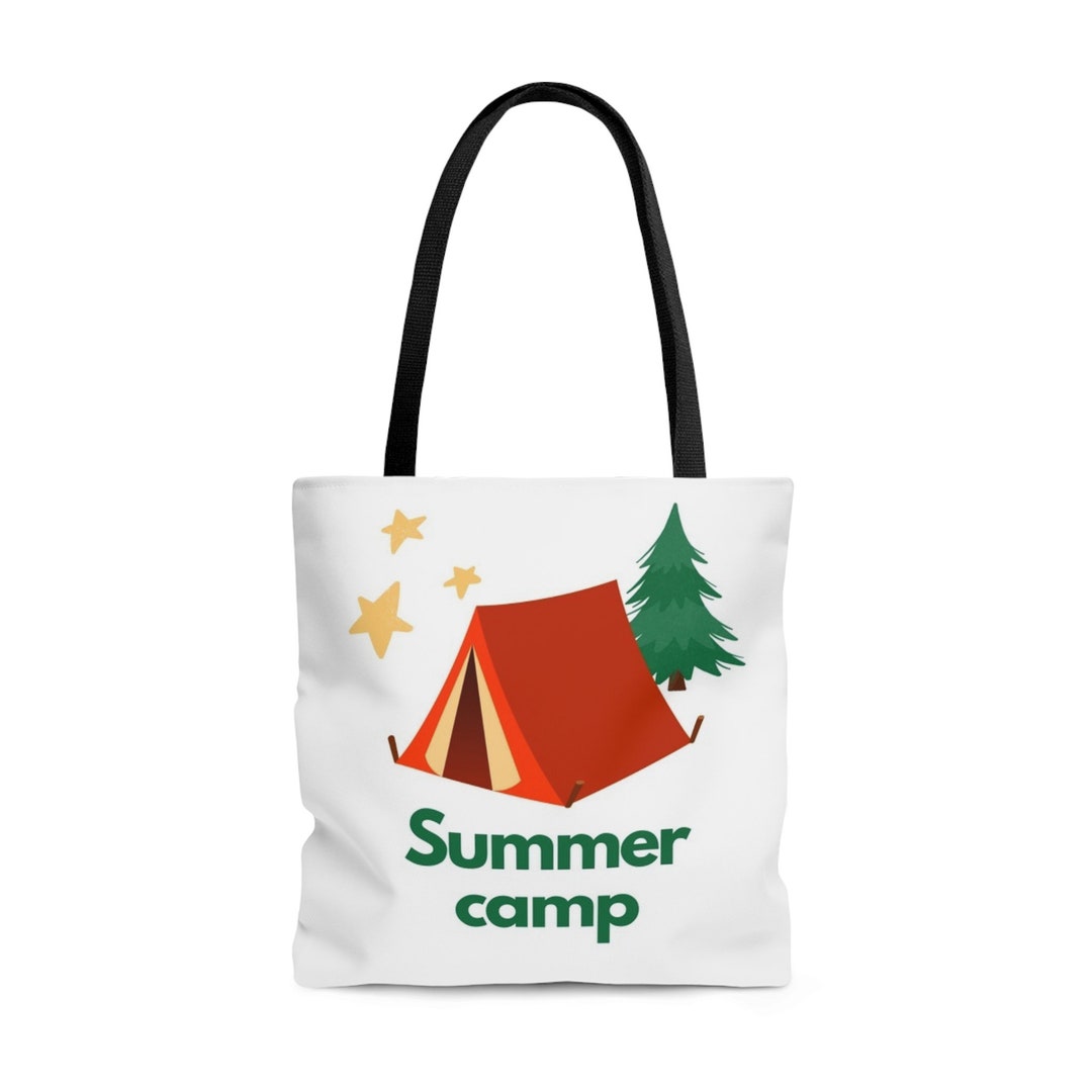 Tote Bag Summer Camp Bag Red Tent Pine Trees Stars Travel Accessory