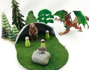 Gray Cave Play Mat woodland camping pretend play unisex - fairy forest animal storytelling fantasy fairytale cave toy