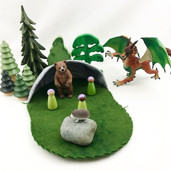 Gray Cave Play Mat woodland camping pretend play unisex - fairy forest animal storytelling fantasy fairytale cave toy