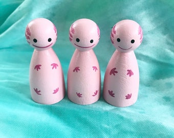 Axolotl peg doll wood toy - Mexico salamander creature fantasy pet open ended play small world play dollhouse pocket child toy gift