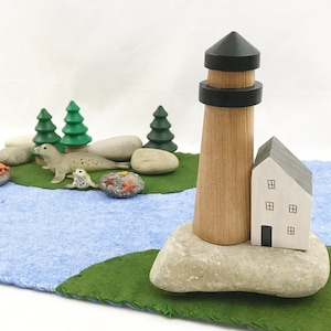 Black and Wood Lighthouse - pretend toy storytelling fantasy storybook fairytale Dollhouse preschool train table make believe