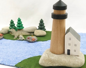 Black and Wood Lighthouse - pretend toy storytelling fantasy storybook fairytale Dollhouse preschool train table make believe