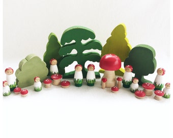 Mushroom People Peg Doll - set of 2 - woodland pretend play - storytelling fairytale fairy storybook - gnome - imagination toy fungi