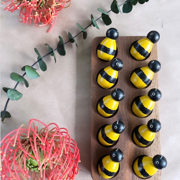 Set of 10 bee peg dolls - one inch tall spring honey bumble nature bug math manipulatives preschool small world play counting