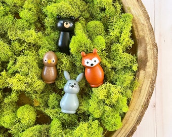 Set of 4 woodland animals peg dolls fall colors dollhouse modern wood toy unisex community woodland pretend play imagination wood toy autumn