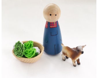 Farmer Friend peg doll - imagination dollhouse pretend play mat accessory toy child open-ended small world