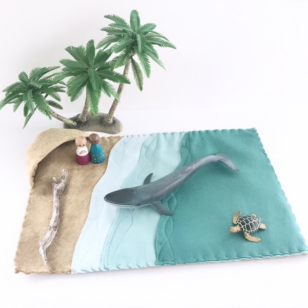 Tapis de jeu de plage - le paysage de jeu de feutre de laine prétendent jouer l’imagination ouverte jeu fini