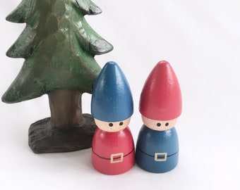 Gnomes set of 2 wood peg doll toys - woodland fairy creature forest folk storytelling storybook myth small World Play open ended