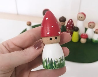 Garden gnome elf peg doll - fantasy creature woodland imagination dollhouse pretend play mat accessory toy child open-ended small world