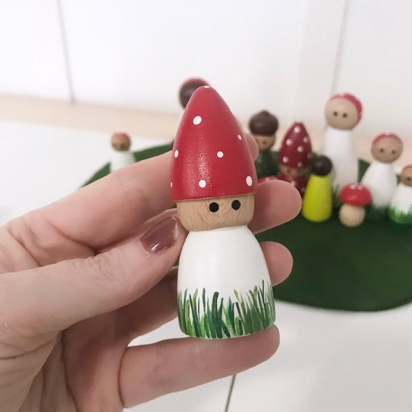 Garden gnome elf peg doll - fantasy creature woodland imagination dollhouse pretend play mat accessory toy child open-ended small world