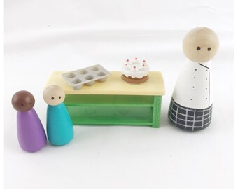 Chef peg doll - neighbor community cook family imagination dollhouse pretend play mat accessory toy child open-ended small world