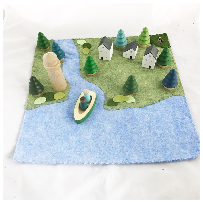 Wood Trees set of 5 pretend play storytelling play mat accessory dollhouse train table pine tree toy image 3