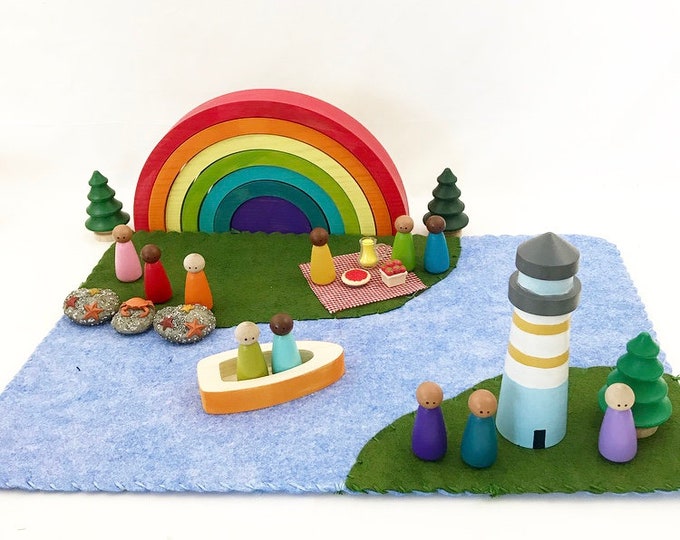 Reversible Wool Felt Play Mat - Land and Sea Playscape