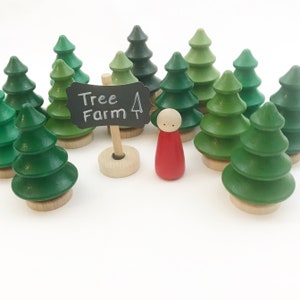 Wood Trees set of 5 pretend play storytelling play mat accessory dollhouse train table pine tree toy image 6