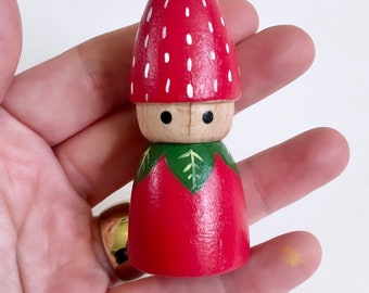 Strawberry gnome peg doll