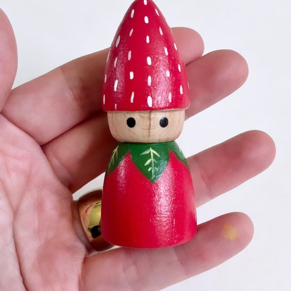 Strawberry gnome peg doll
