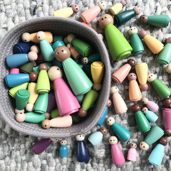 Hand Painted Peg Doll Set: Diverse Skin Tones, Pretend Play