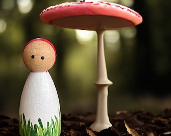 Mushroom Mama Peg Doll: Hand-Painted Woodland Toy (3.5 inch)