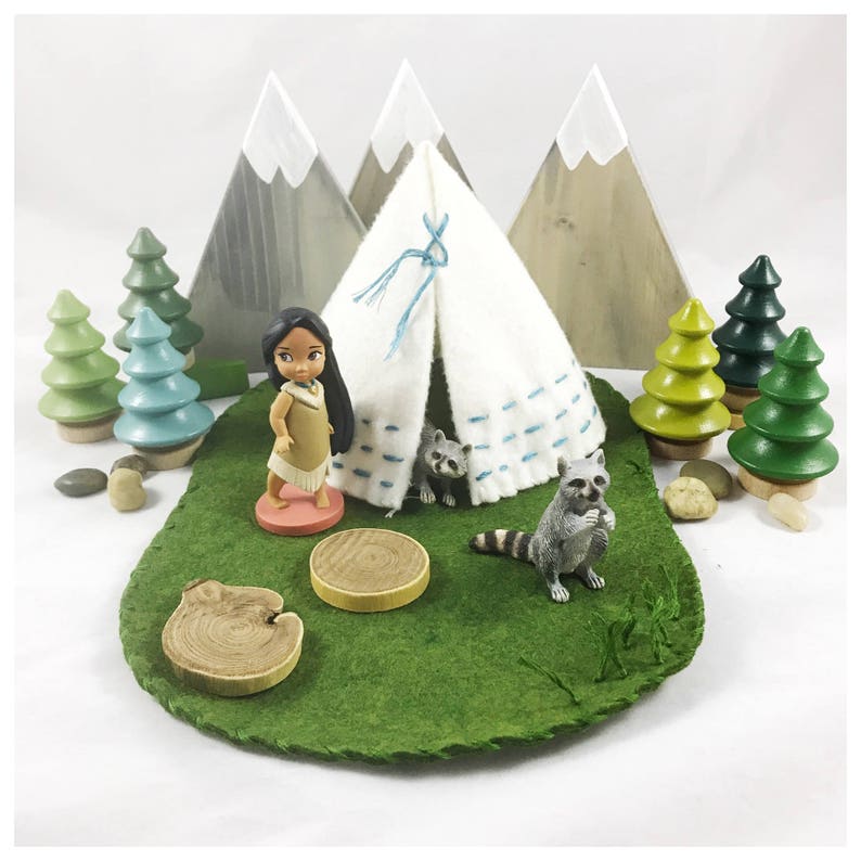 Wood Trees set of 5 pretend play storytelling play mat accessory dollhouse train table pine tree toy image 5