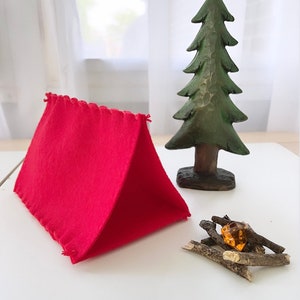 Red Tent Camping - wool felt storytelling fairytale storybook fairy whimsical - Dollhouse woodland fairy house