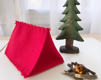 Red Tent Camping - wool felt storytelling fairytale storybook fairy whimsical - Dollhouse woodland fairy house