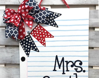 Classroom Door Hanger: Notebook Paper - Last Name Sign - Initial Sign - Teacher Christmas Gift - Classroom sign - New Teacher Gift