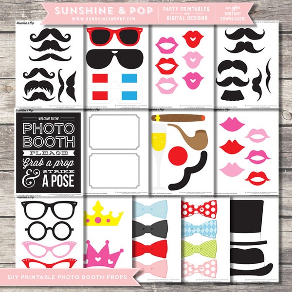 SALE - INSTANT DOWNLOAD - Diy Printable Photo Booth Props - Printable Photobooth - Mustache printable party sign wedding prop
