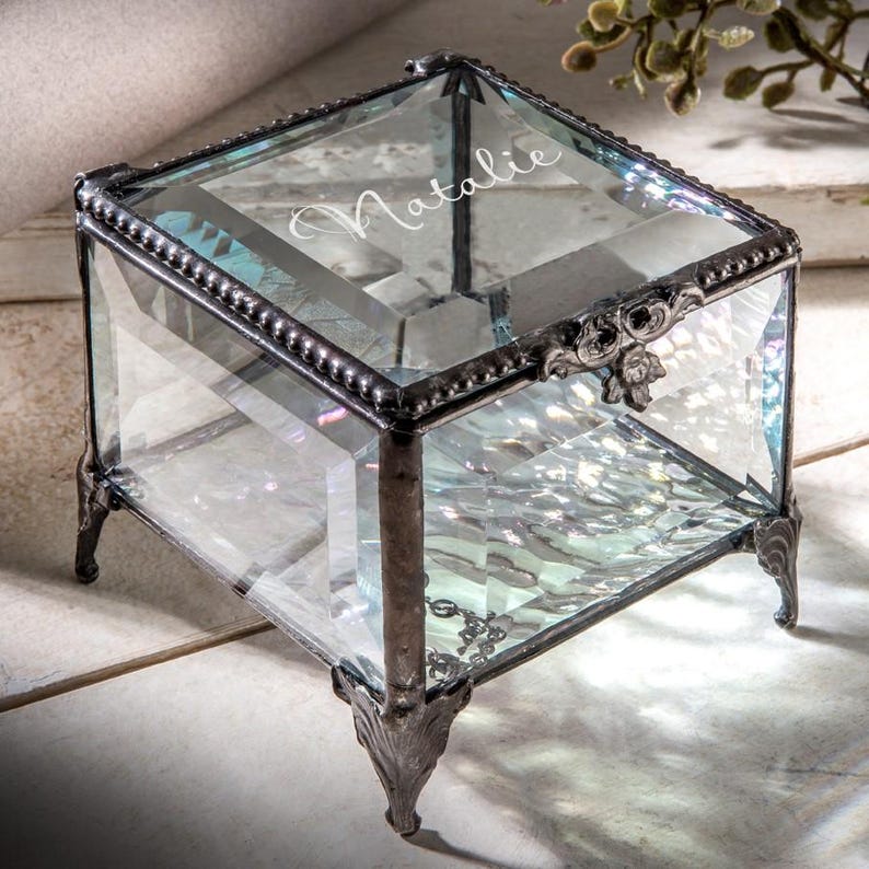 Personalized Jewlery Box Engraved Stained Glass Keepsake Gift for Her Clear