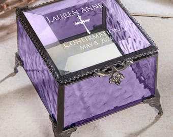 Confirmation Religious Gift for Girls Stained Glass Jewelry Keepsake Box Personalized