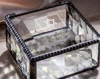 Personalized Bat Mitzvah Keepsake Box – Star of David, Engraved Glass